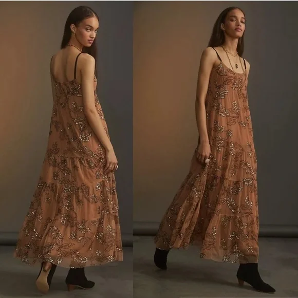 anthropologie brown floral dress New Anthropologie Brown Floral "Peppermint Tea Dress" by Odille, Size  The  Mustard Dandelion